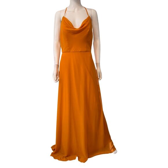 New B2 JASMINE Women's Butterscotch Cowl Neck Chiffon A-line Gown Size 12 - Picture 4 of 7